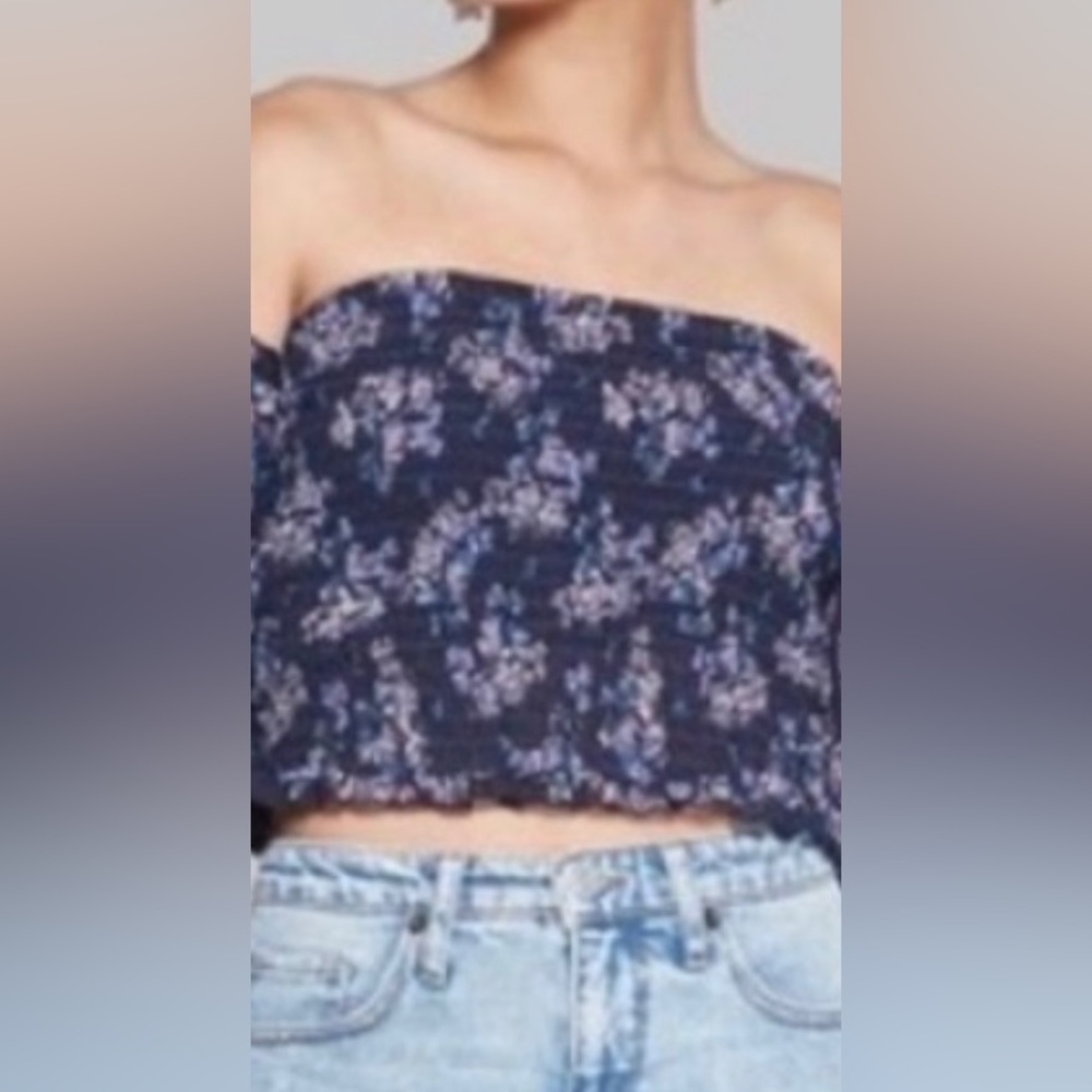 Wild Fable Black floral crop tube top sz L
